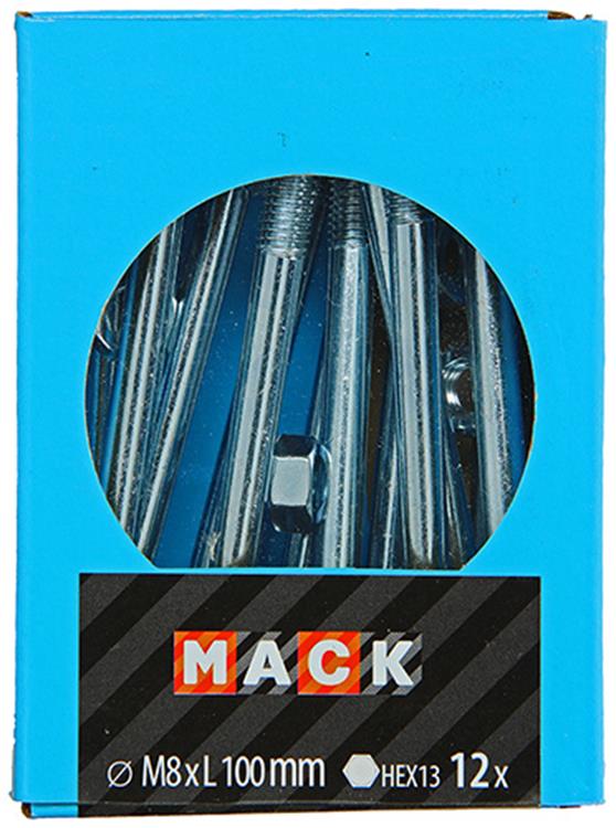 Mack 1020210 - houtbout + moer verzinkt 12 stm8 x 100 mm | 5 stuks