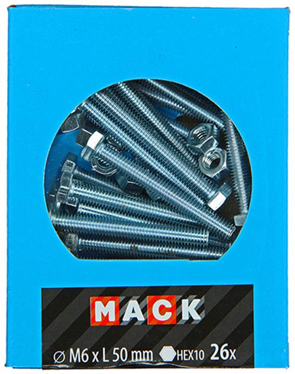 Mack 1020217 - tapbout + moer verzinkt 26 st m6 x 50 mm | 5 stuks