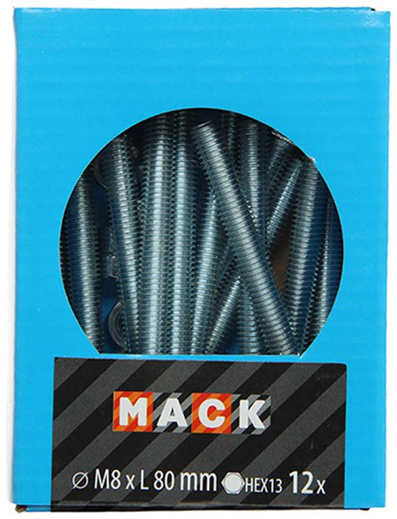 Mack 1020223 - tapbout + moer verzinkt 12 st m8 x 80 mm | 5 stuks