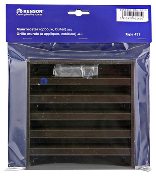 Renson 1006234 - muurrooster opbouw 431 alu ral8019 165x165mm | 2 stuks