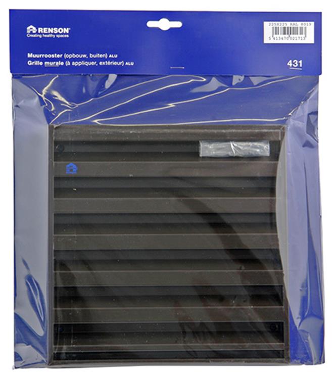 Renson 1006237 - muurrooster opbouw 431 alu ral8019 225x225mm | 2 stuks