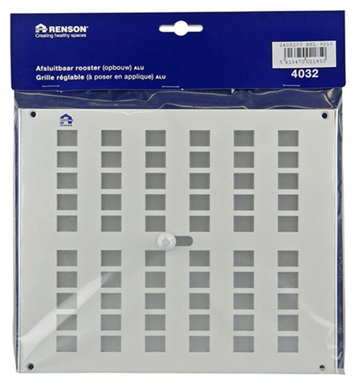 Renson 1006222 - regelbare rooster opb. 4032 alu ral 9010 240x200mm | 2 stuks