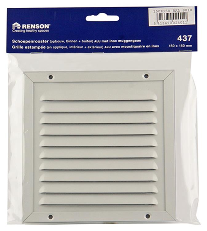 Renson 1006342 - schoepenrooster + kader + mug.opbouw 437 ral9010 150x150mm | 2 stuks