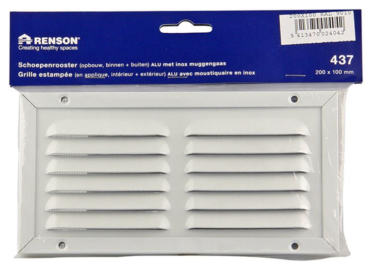 Renson 1006345 - schoepenrooster + kader + mug.opbouw 437 ral9010 200x100mm | 2 stuks