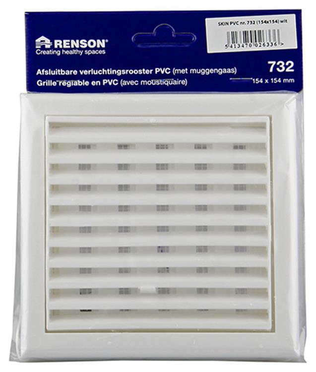 Renson 1006366 - regelbare rooster opb. 732 pvcral 9010 154x154mm | 2 stuks