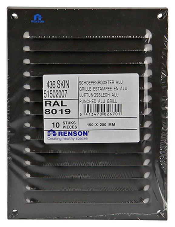 Renson 1006304 - schoepenrooster vlak alu ral 8019 150x200mm | 10 stuks