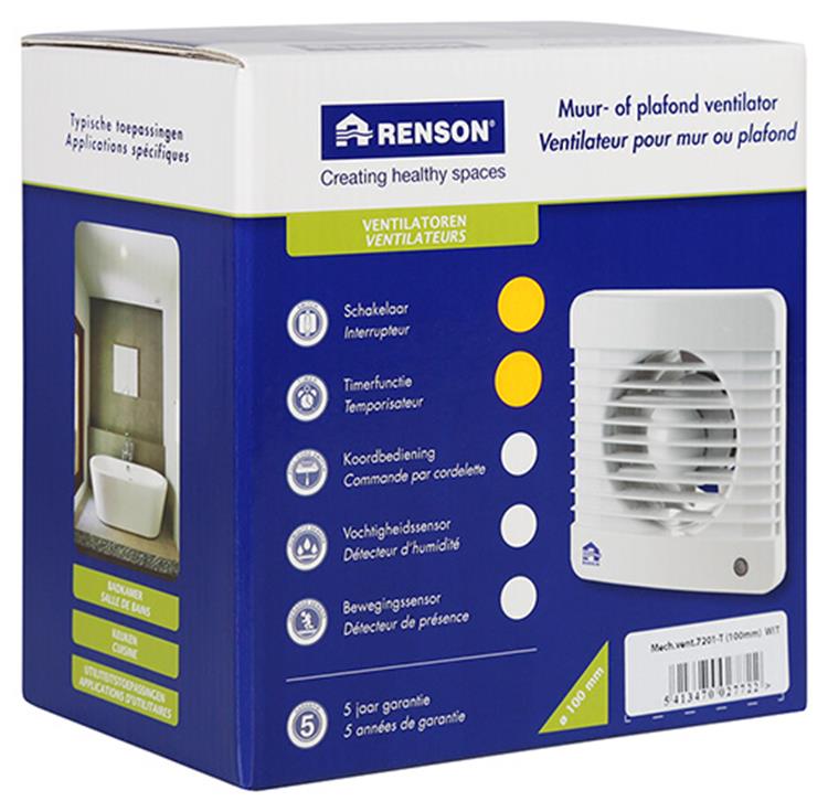 Renson 1006445 - mechanische ventilator met timer 7201t wit ø 100 | 2 stuks