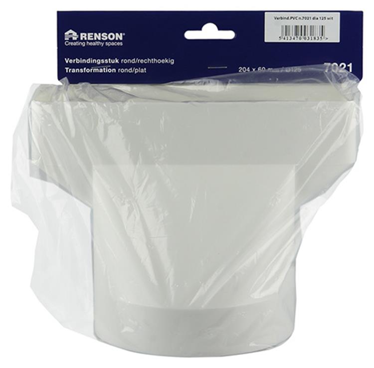 Renson 1006411 - pvc verbindingsstuk rond rechth. 7021 wit ø 125mm | 2 stuks