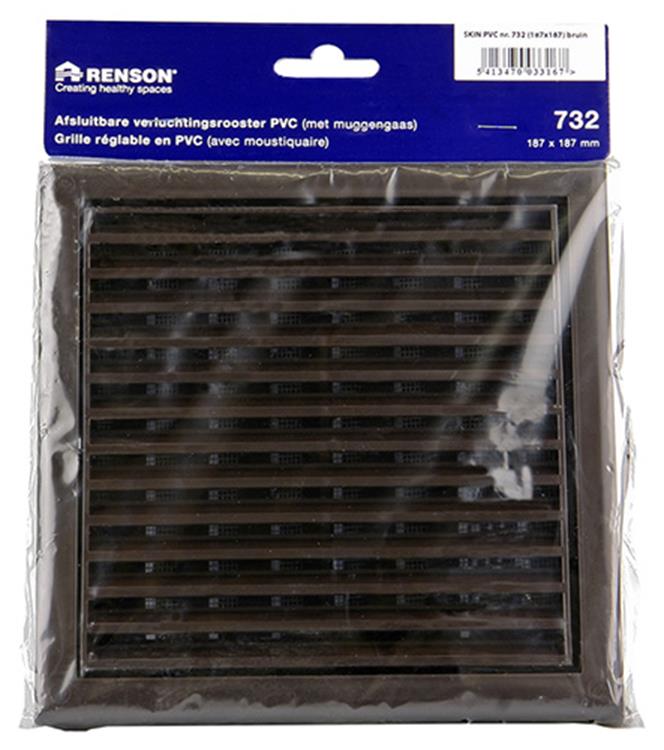 Renson 1006369 - regelbare rooster opb. 732 pvcral 8019 187x187mm | 2 stuks