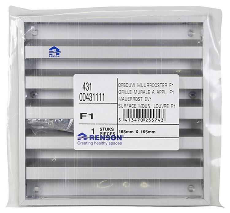 Renson 1013925 - opbouw muurrooster alu natuur 431 165x165mm | 2 stuks