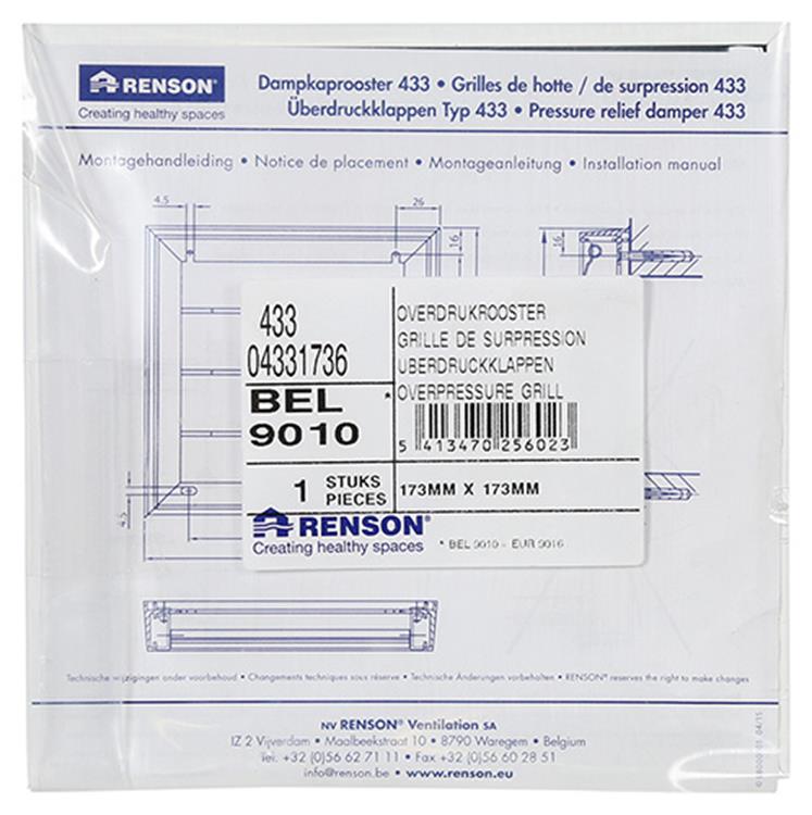 Renson 1013878 - lamellenrooster alu wit 433 173x173mm | 2 stuks