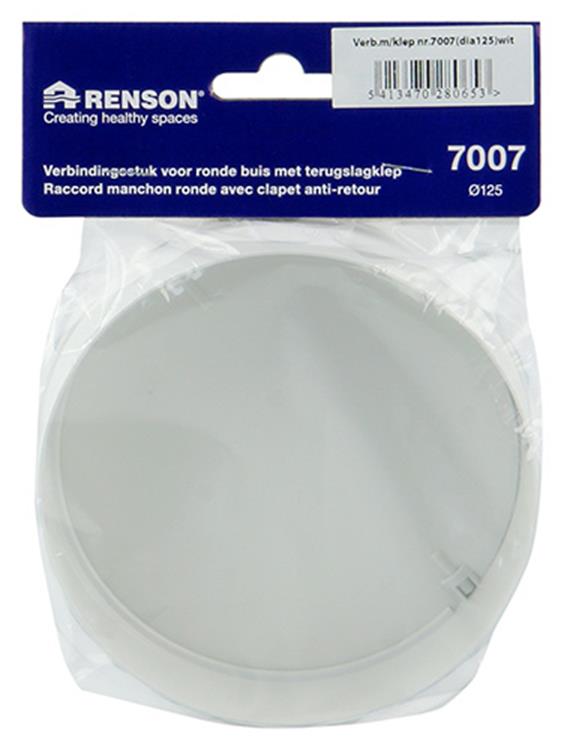 Renson 1008568 - pvc verbindingsstuk + terugslag klep 7007 wit diam. 125mm | 2 stuks
