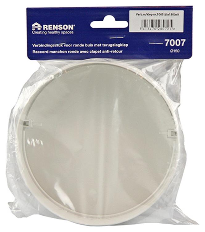 Renson 1008569 - pvc verbindingsstuk + terugslag klep 7007 ø. 150mm - wit | 2 stuks