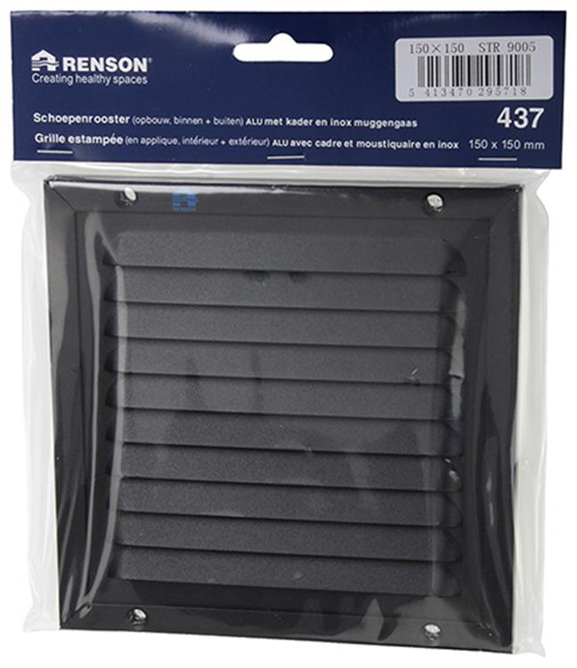 Renson 1057986 - opbouw schoepenr kader gaas 437 (150x150) ral 9005 zwart | 2 stuks
