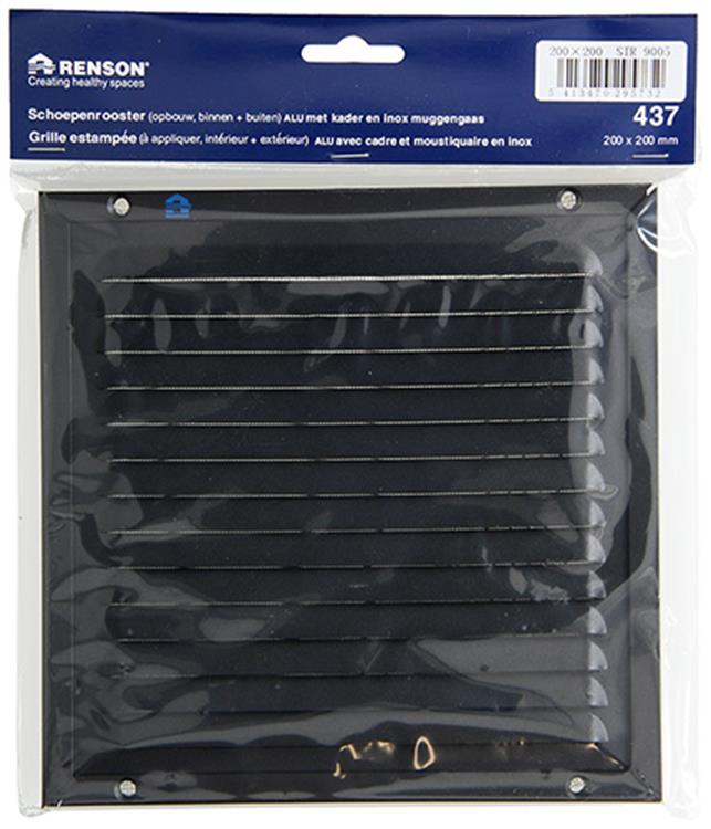 Renson 1057987 - opbouw schoepenr kader gaas 437 (200x200) ral 9005 zwart | 2 stuks