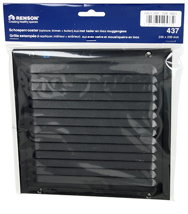 Renson 1057987 - opbouw schoepenr kader gaas 437 (200x200) ral 9005 zwart | 2 stuks