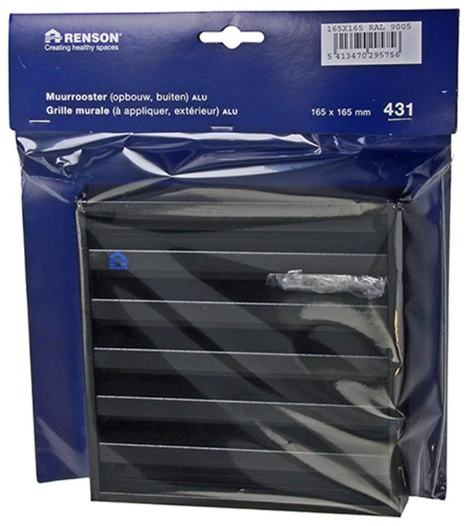 Renson 1057988 - opbouwmuurrooster met gaas 431 (165x165) ral 9005 zwart | 2 stuks