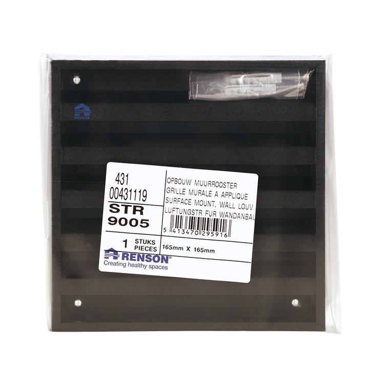 Renson 1058000 - opbouwmuurrooster met gaas 431 (165x165) ral 9005 zwart | 2 stuks