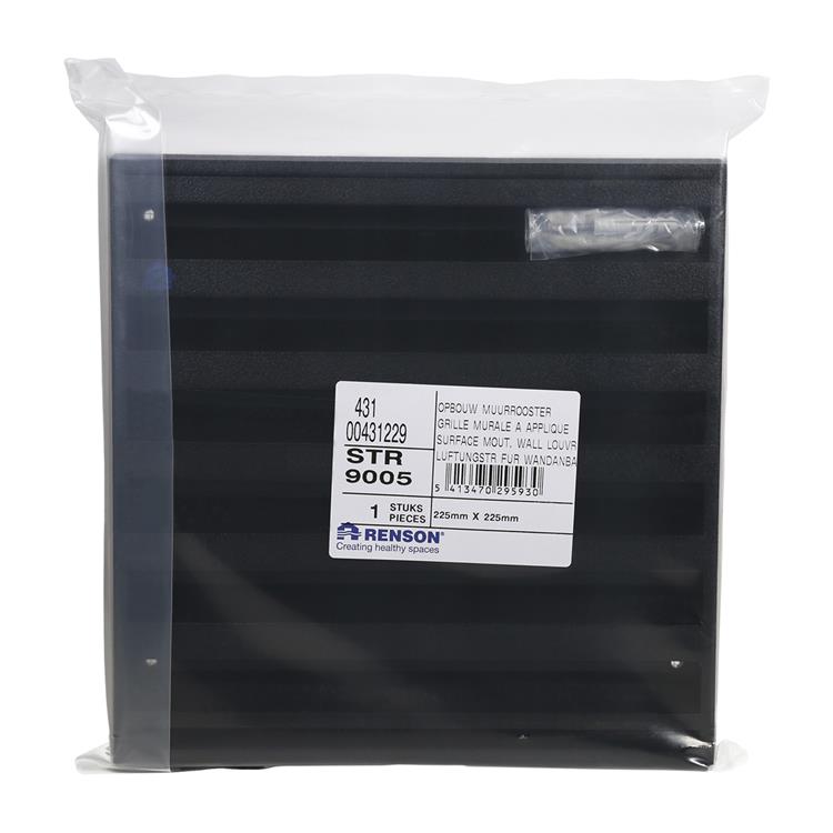 Renson 1058001 - opbouwmuurrooster met gaas 431 (225x225) str 9005 zwart | 2 stuks