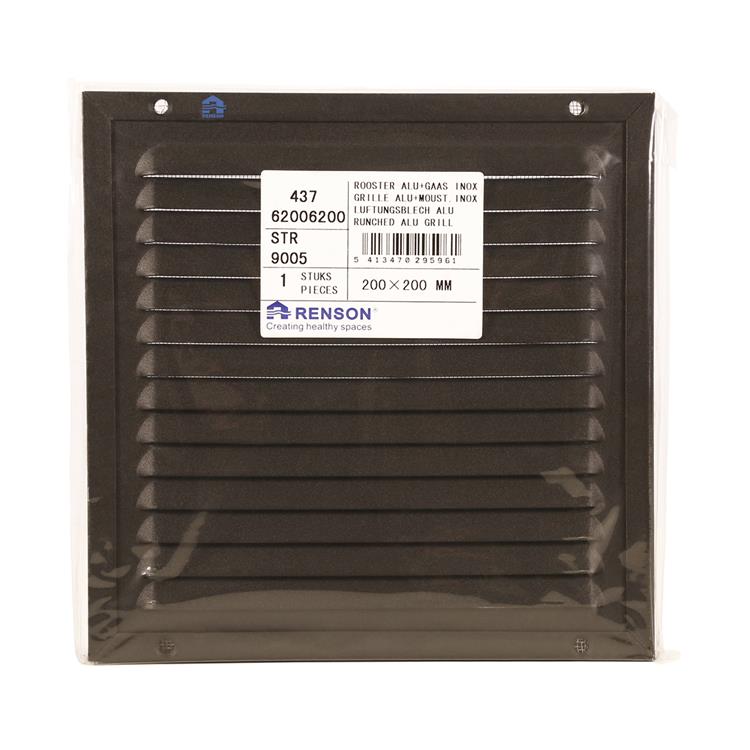Renson 1058003 - opbouw schoepenr kader gaas 437 (200x200) ral 9005 zwart | 2 stuks