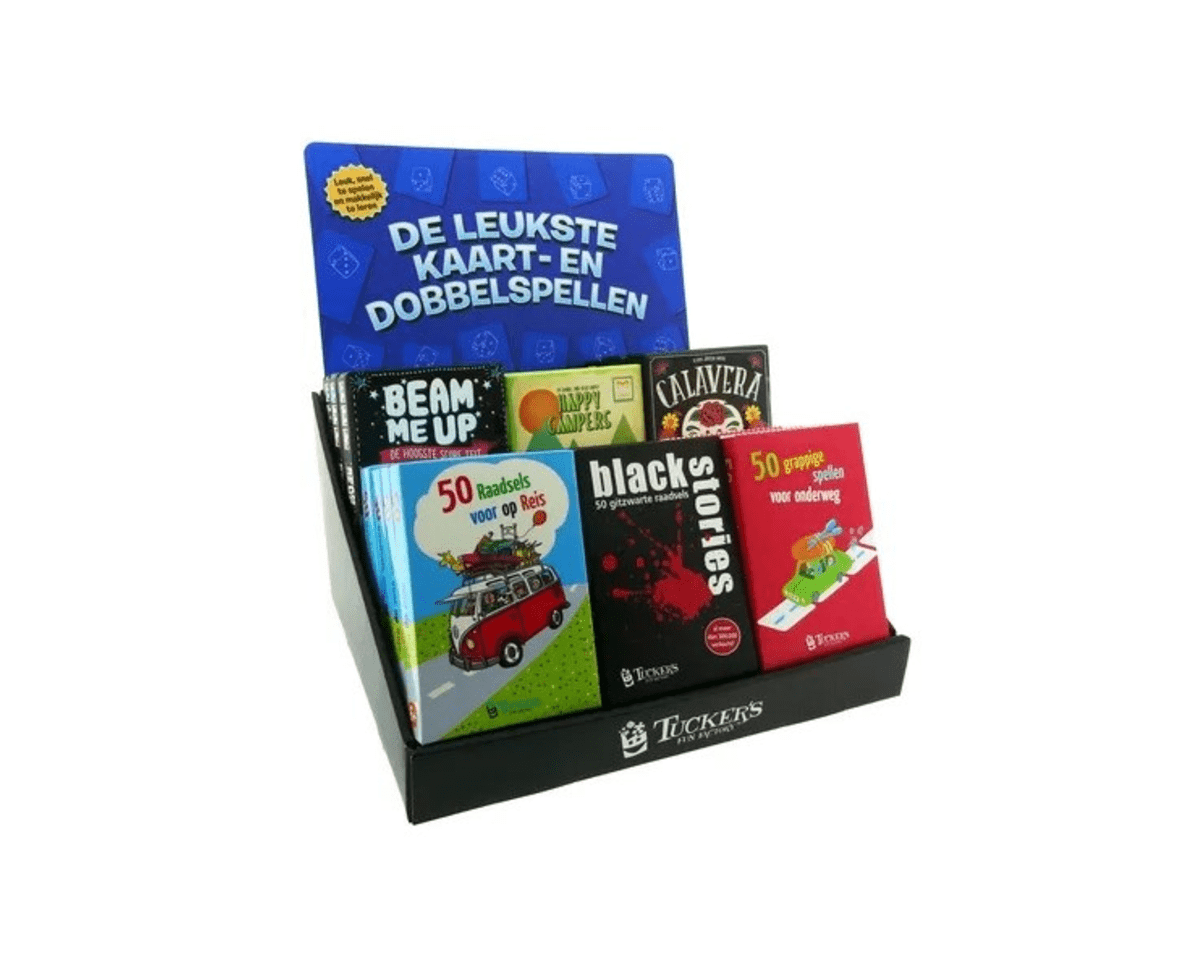 Tuckers fun factory display met de leukste dobbel en kaartspellen (21 stuks)