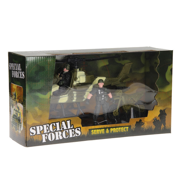 Johntoy Army Forces Playset Helicopter and Motorcycle