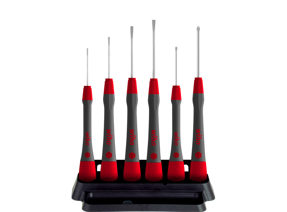Wiha fijnschroevendraaierset picofinish (grijs rood, 7-delig, incl. houder)