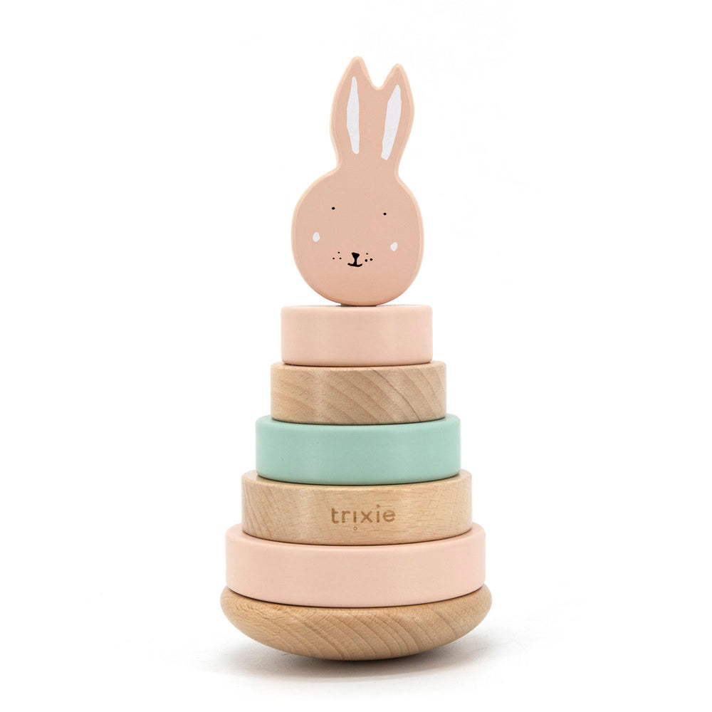 Trixie houten stapeltoren - mrs. rabbit - houten stacking toy - educatief speelgoed - voor jongens meisjes - roze