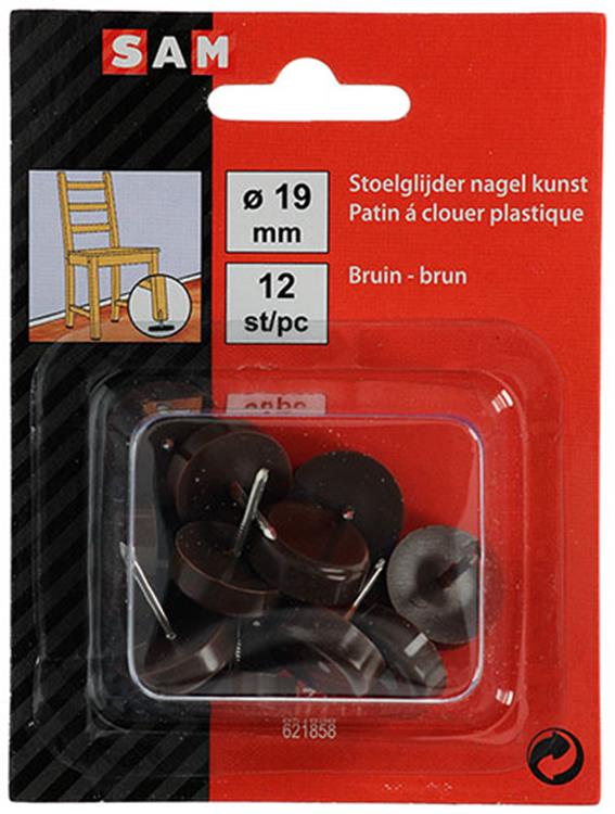 Mack 1047711 - stoelglijder nagel kunststof bruin ø 19 mm 12 st pcs | 6 stuks