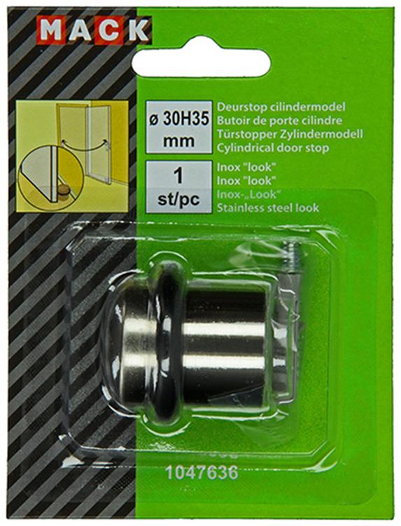 Mack 1047636 - deurstop cilindermodel inox look ø 30h35 mm 1 st pc | 6 stuks