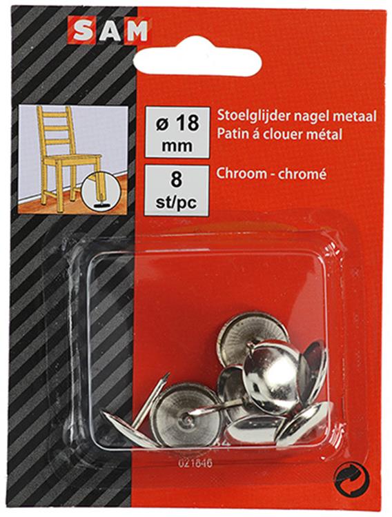 Mack 1047784 - stoelglijder nagel metaal chroom ø 18 mm 8 st pcs | 6 stuks