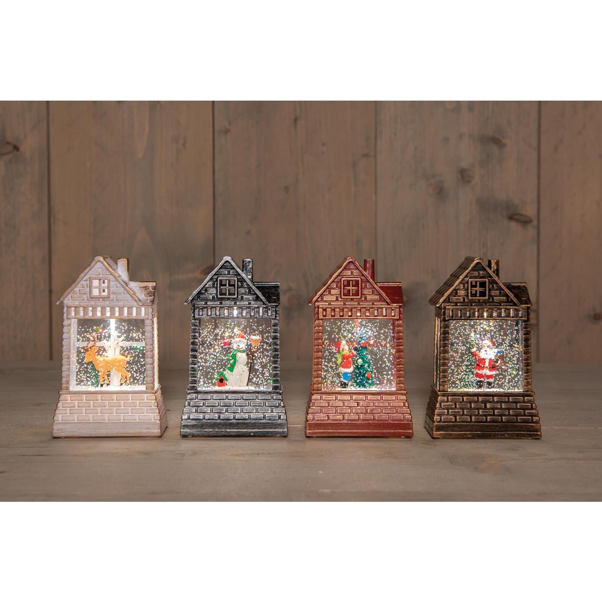 Anna's collection huis led met beeld in glitterwater 14x8x4,5cm werkt op batterij 4 assorti