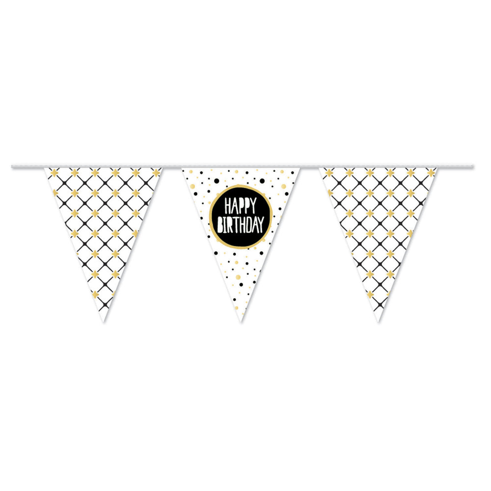 Haza Whitebeard Happy Birthday pennant banner gold, 10m.