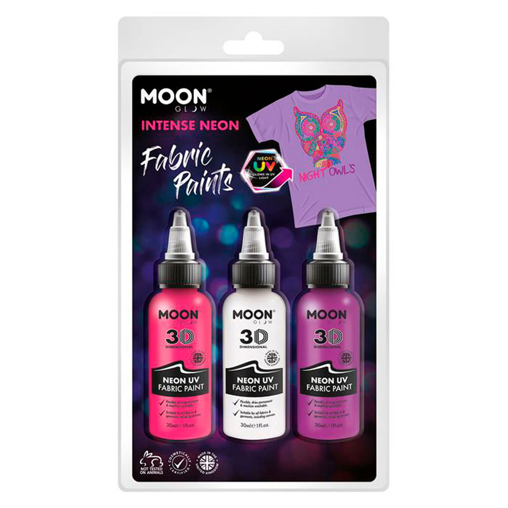 Haza Whitewash Textile Paint Neon 3x30ml - white, pink, purple
