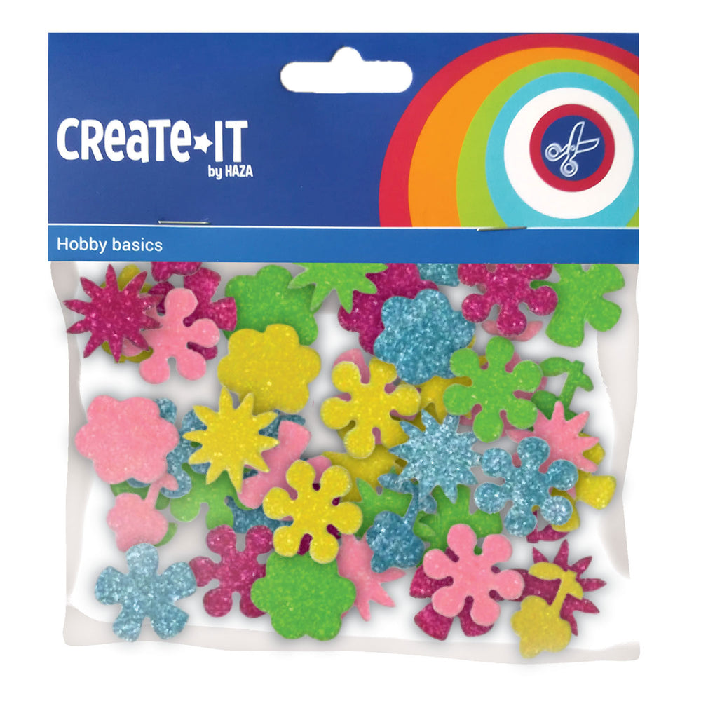 Haza Whitebeard foam stickers flowers glitter, 25 pcs.