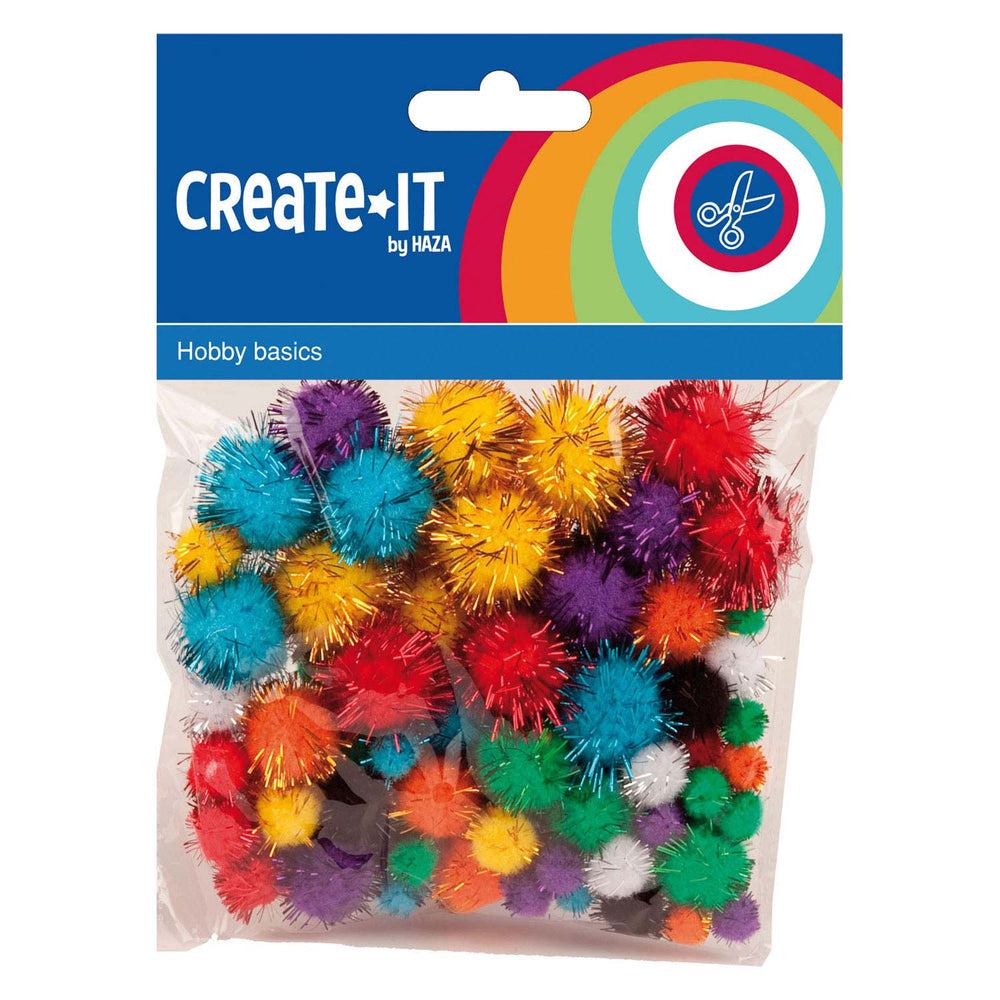 Haza witbaard glitter pompons, 78st.