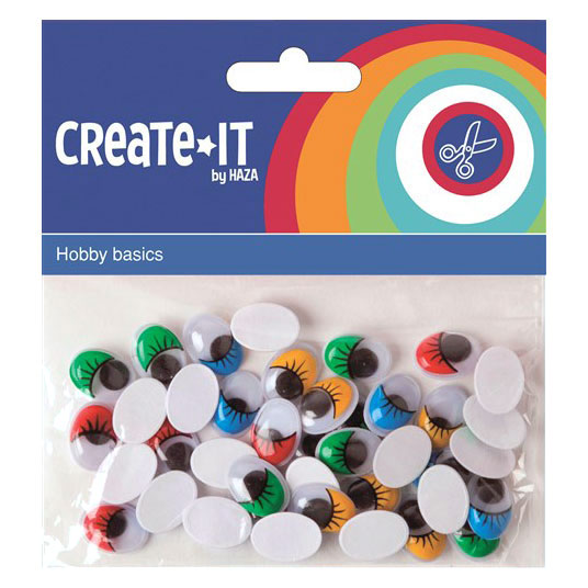 Haza white beard coloured googly eyes with eyelashes, 40 pcs.