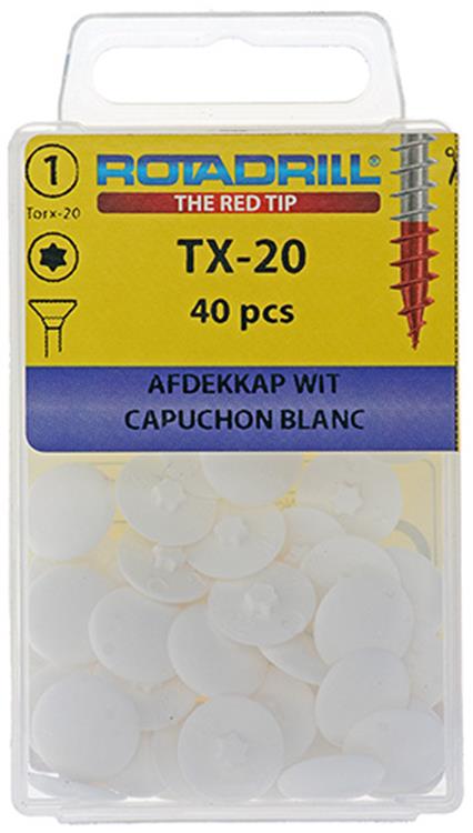 Rotadrill afdekkapje wit pk torx tx20 | 40 stuks - 429.000.620