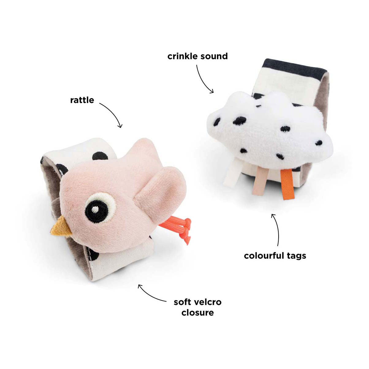 Gemaakt door herten pols rammelaar blije wolken roze, 2st.