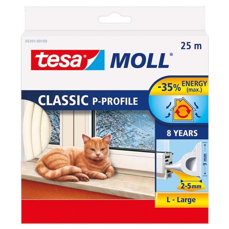 Tesa 1003329 - moll tochtstrip classic p profiel 8jr, 25m wit | 10 stuks