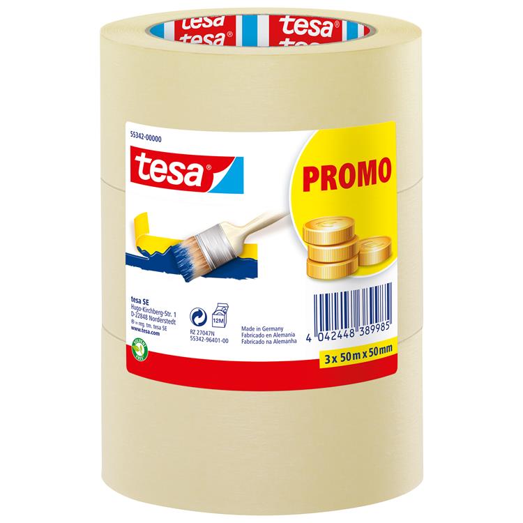 Tesa afplaktape universal schilderstape beige voor bijna alle ondergronden – afplakband 3x50m x 50mm