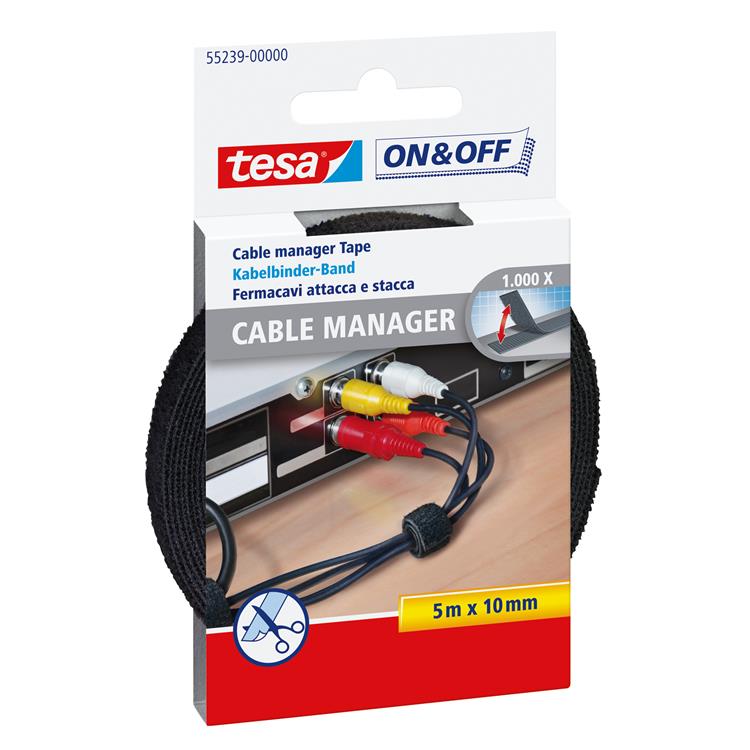 Tesa on off 55239-00-00 klittenband kabelbinder om te bundelen haak- en lusdeel (l x b) 5000 mm x 10 mm zwart 1 stuk(