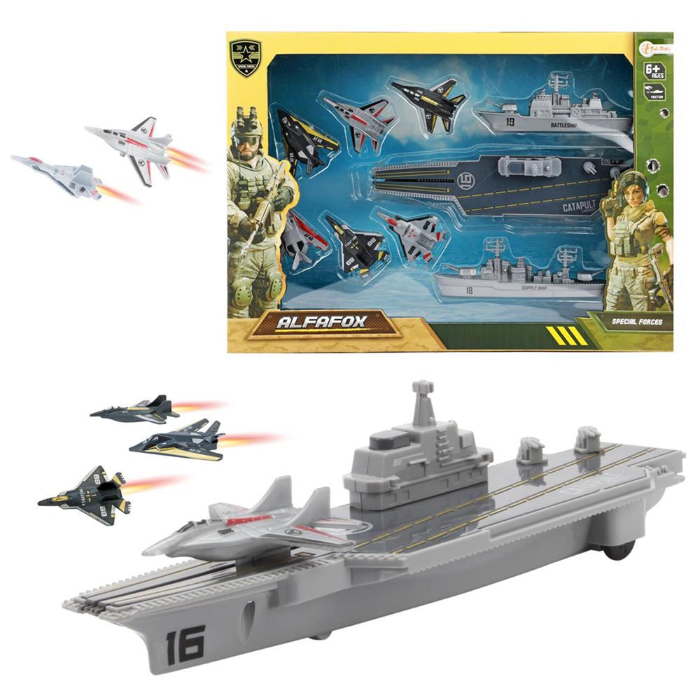 Toi-toys toi speelgoed alfafox militair vliegdekschip met lanceer straaljagers