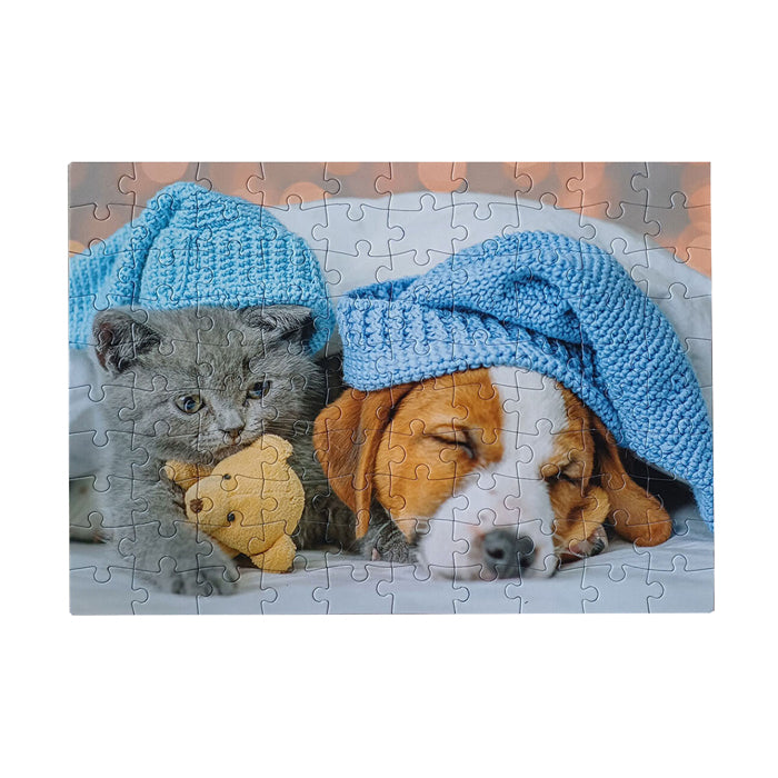 Tactische legpuzzel schattige kitten en slapende hond, 100st.