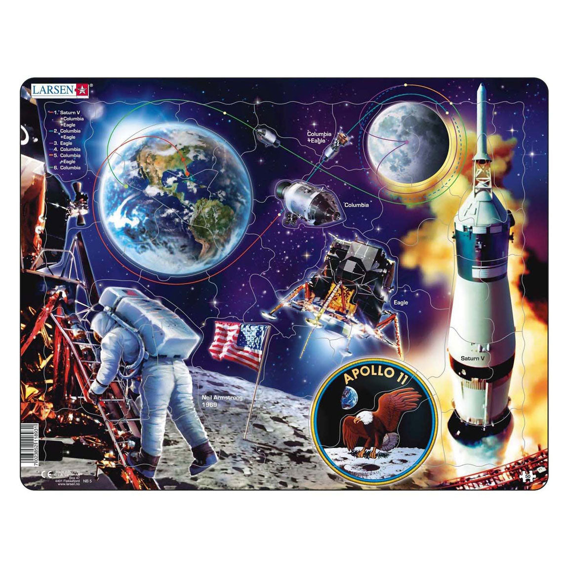 Larsen legpuzzel reis naar de maan - ruimtevaart apollo 11, 50st.