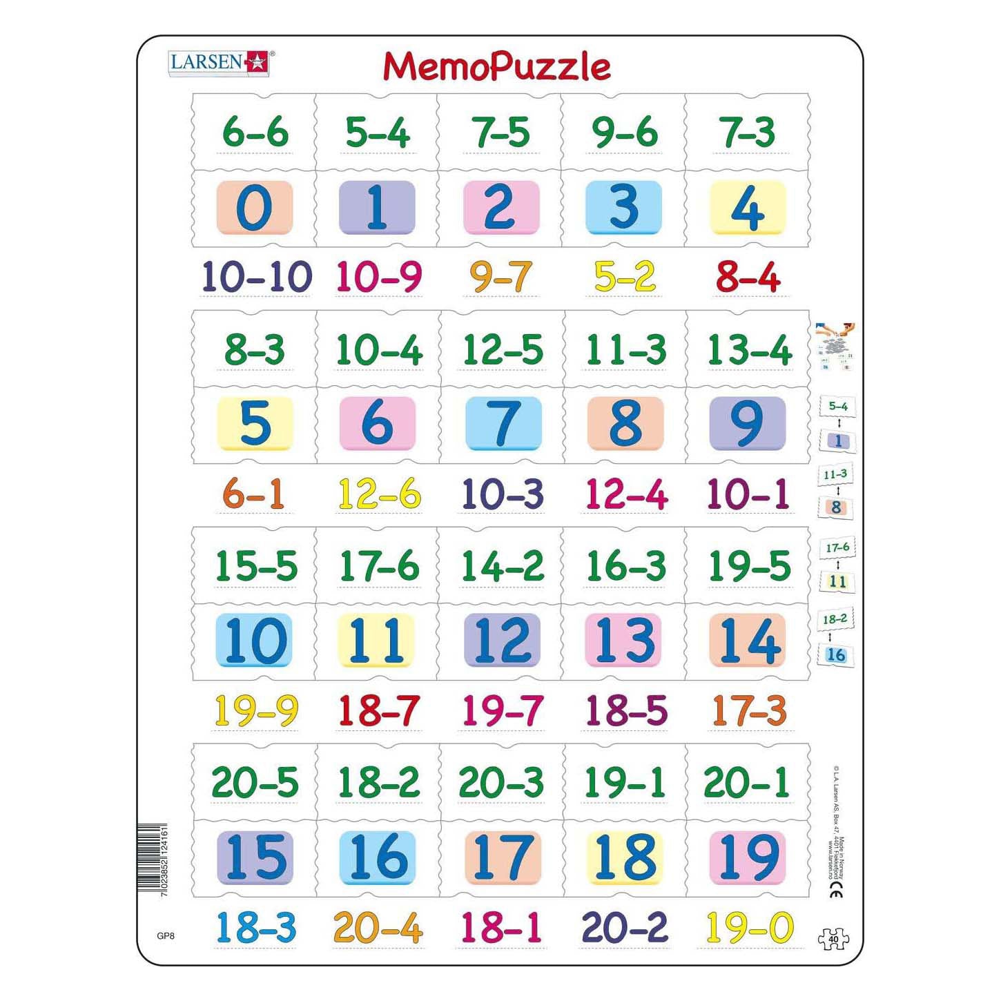 Selecta larsen memopuzzel - aftrekken met getallen van 0-20, 40st.