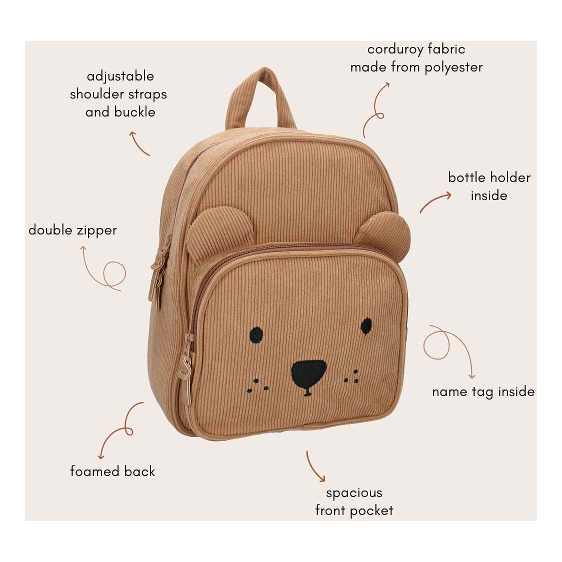 Kidzroom rugzak porto beary excited bruin