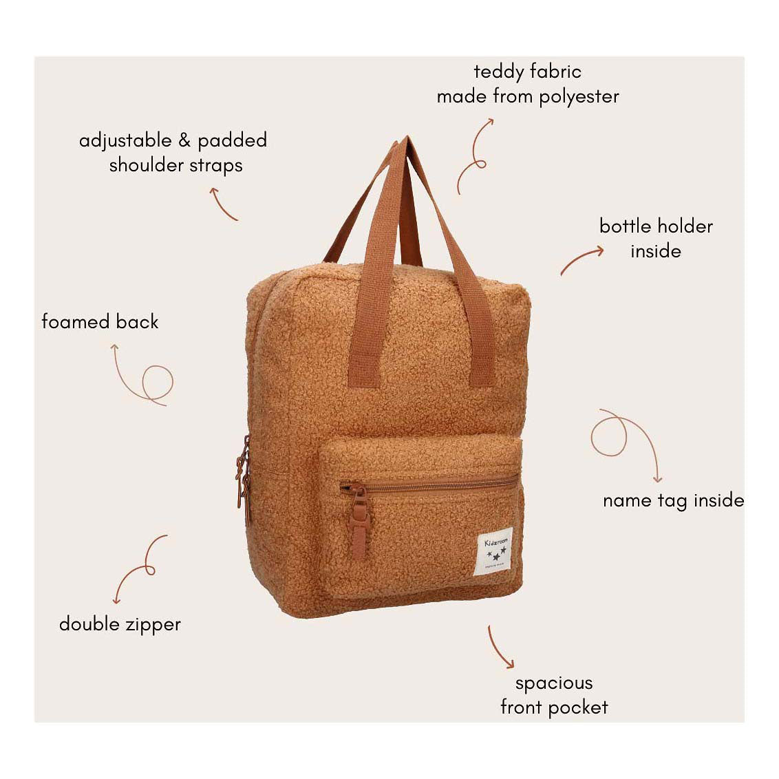 Kidzroom rugzak berlin soft whispers bruin