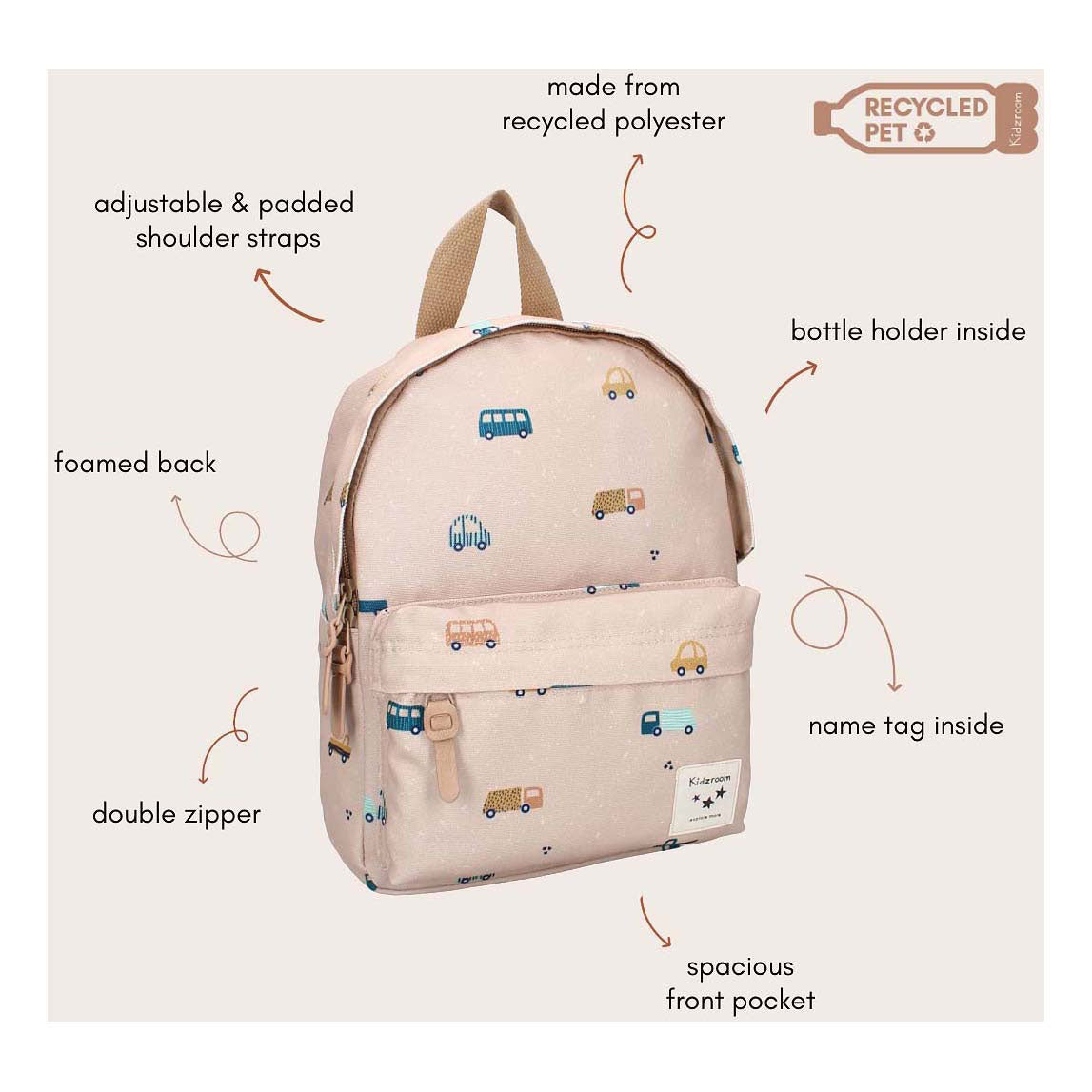 Kidzroom rugzak paris sweet cuddles voertuigen