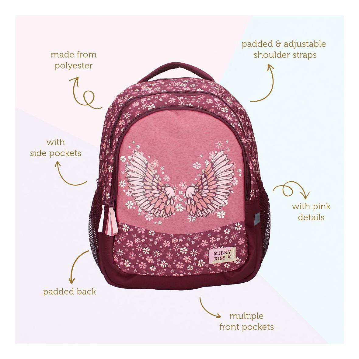 Milky kiss rugzak wild bliss bloemen, 3-vaks